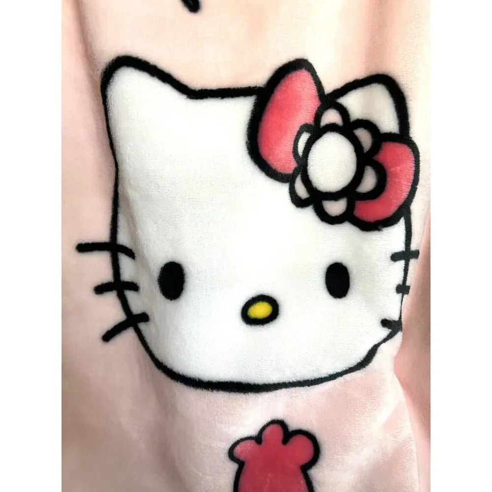 Hello Kitty Throw Blanket Spring Easter Flowers Pink Plush Fleece 50” X 70” PINK